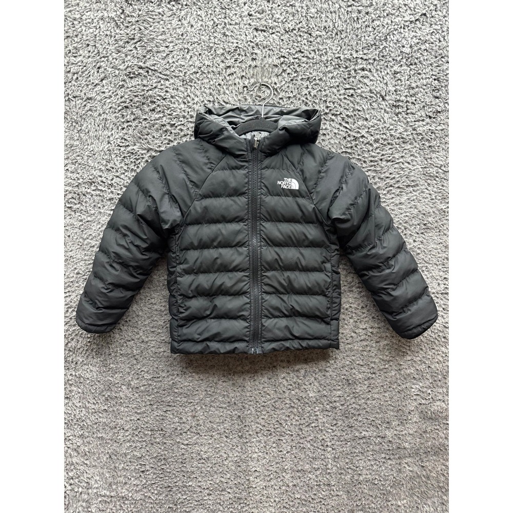 The North Face Reversible Perrito Hooded Puffer Jacket Black Gray Kids Size 6